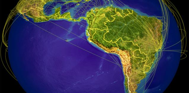 Latin America Connected to North America on Blue Globe