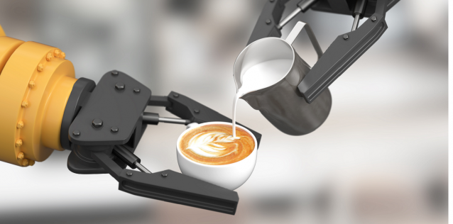 Robot pouring milk into latte