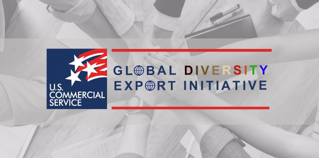 Logo for the Global Diversity Export Initiative with US Commercial Service Logo