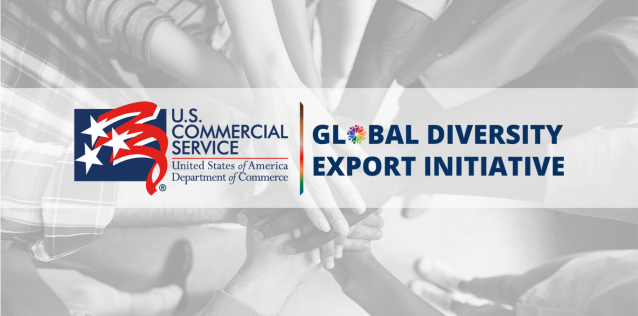 Logo for the Global Diversity Export Initiative with US Commercial Service Logo