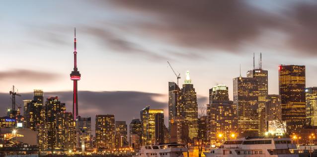 The city skyline of Toronto, Canada at dusk