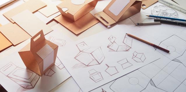 Cardboard box with packaging blueprint