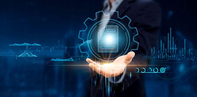 businessman holding icon with document