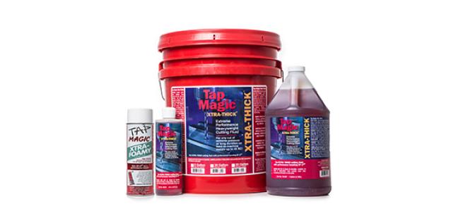 A collection of Tap Magic cutting fluids in various containers
