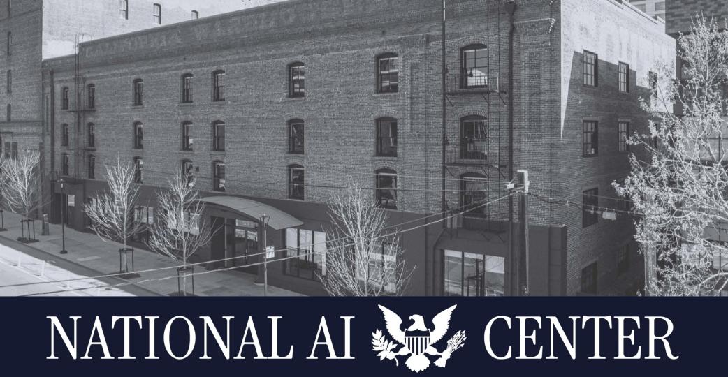 Graphic with the text "National AI Center" and a picture of the Center