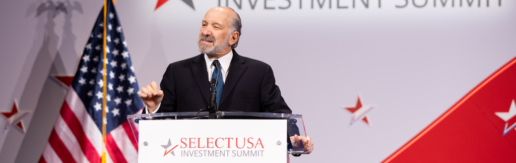 U.S. Secretary of Commerce Howard Lutnick addresses attendees at the 2026 SelectUSA Investment Summit.