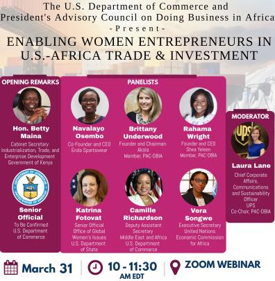 Flyer for Webinar on Enabling Women Entrepreneurs in US Africa Trade and Investment