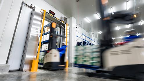 Forklifts moves items into cold storage